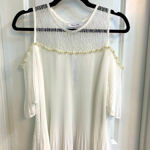 Lace and pearl detail white blouse